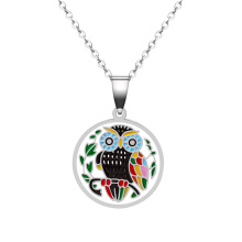Stainless Steel  Enamel Owl Pendant Jewelry Necklace